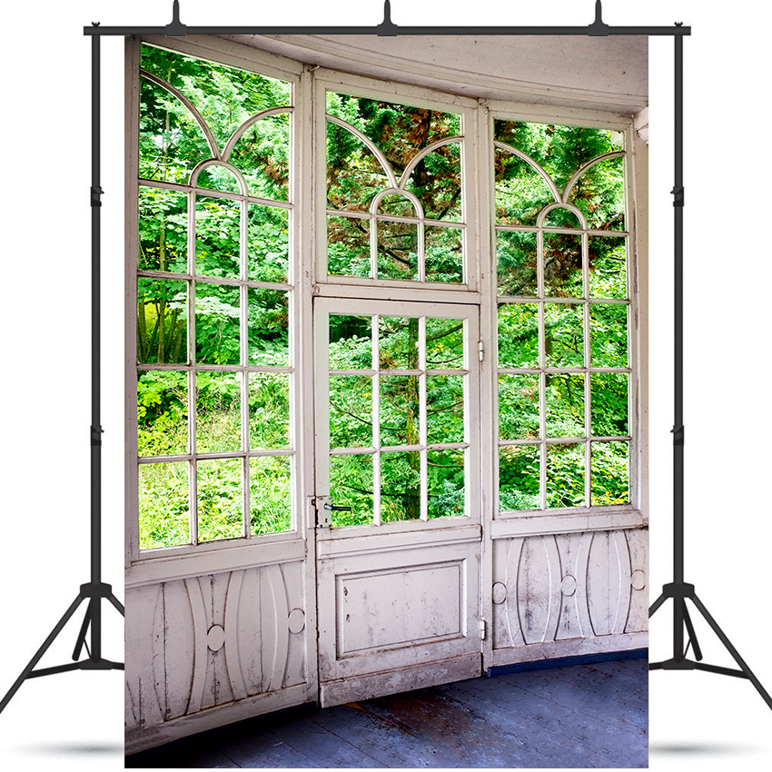 Toile de fond de jardin de bois blanc de fenêtre pour la photographie SBH0290