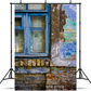 Toile de fond de photographie de fenêtre en bois rustique patiné bleu SBH0182