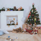 Toile de fond décors de plancher de bois de dessin animé de cheminée blanche de Noël