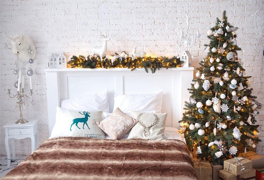 Toile de fond décors de Noël de tête de lit blanc pour la photographie