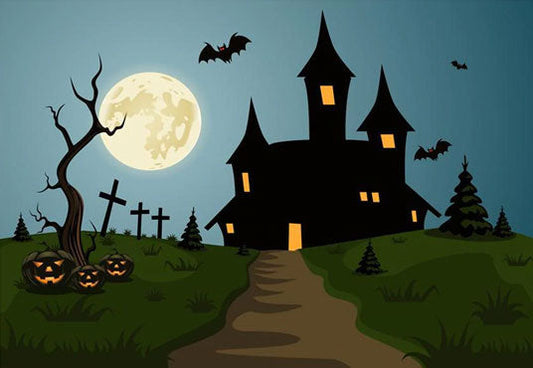 Toile de fond d'Halloween de dessin animé de château noir