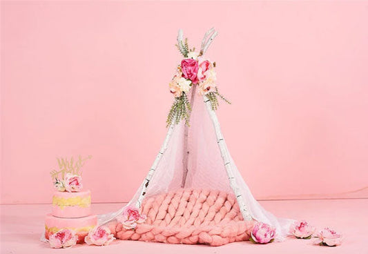 Toile de fond décors floraux nouveau-né wigwam rose pour la photographie