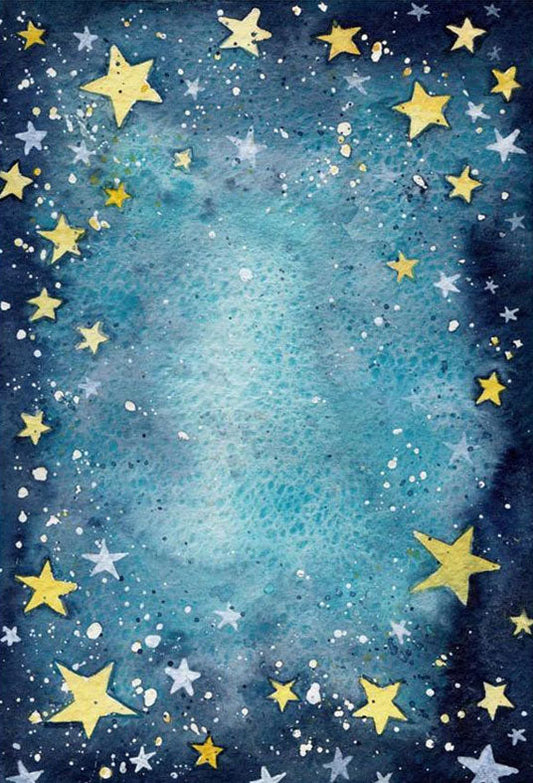 Toile de fond ciel bleu foncé avec étoiles dorées pour la photographie de bébé