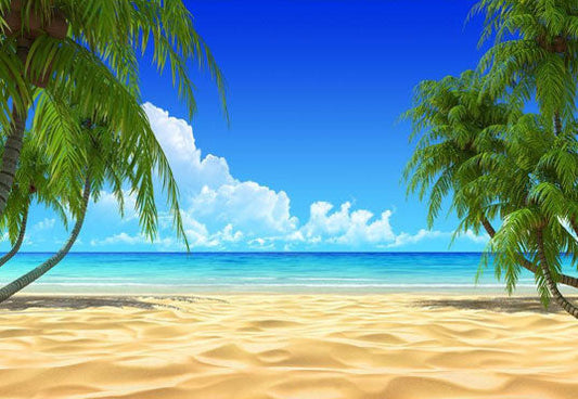 Toile de fond de la plage de sable de la mer bleue cocotiers pour les décors de vacances d'été