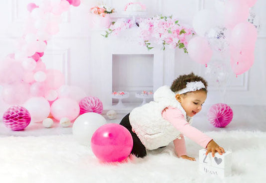 Toile de fond de photo de bébé de ballon de mur blanc de princesse