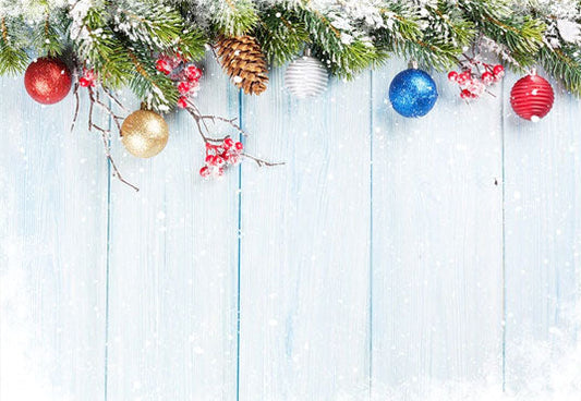 Toile de fond de Noël de photographie de mur en bois ballon flocon de neige