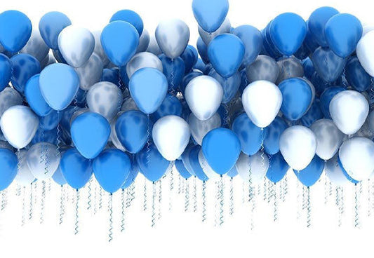 Toile de fond de photographie de ballons bleus et blancs pour la décorations de fête