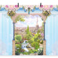 Toile de fond de la mariage fleurs donnent sur l'extérieur de la porte rideau de glacede