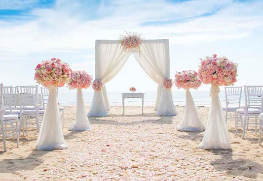 Toile de fond de rideau en mousseline de fleurs roses pour la photographie de cérémonie de mariage