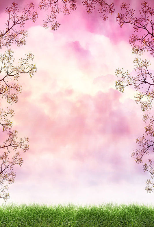 Toile de fond de branches de printemps décors de nuages roses
