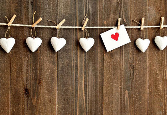 Toile de fond décors de Saint-Valentin de mariage de coeur blanc en bois marron