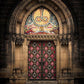 Toile de fond d'arche de château rétro vieille porte rouge de mur gothique pour la photographie