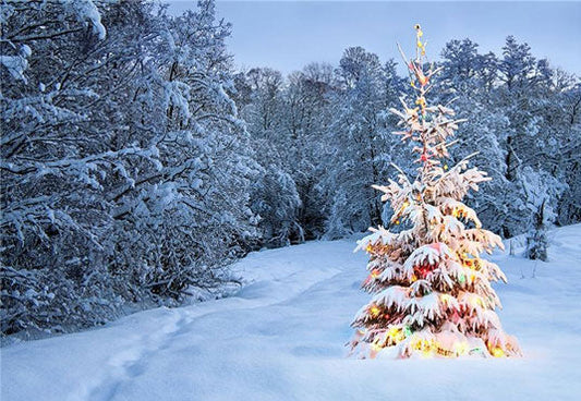 Toile de fond d'arbre de Noël d'hiver pour la forêt de neige