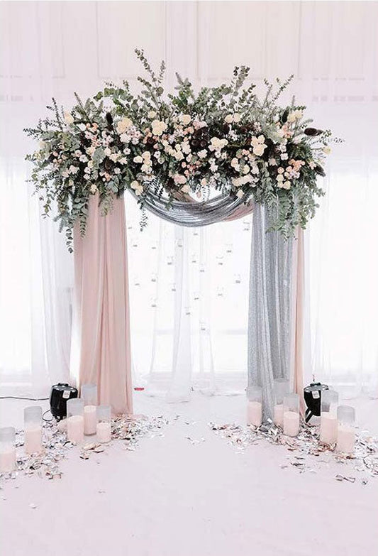 Toile de fond de porte de rideau de fleur romantique pour la photographie de mariage