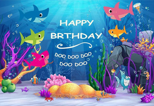 Toile de fond de dessin animé requin sous-marin anniversaire bébé
