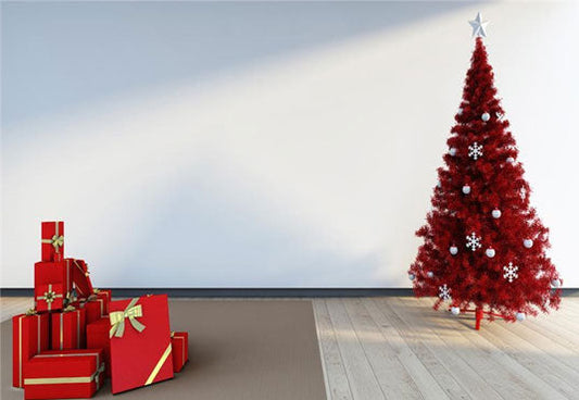 Toile de fond de sapin Noël rouge sur plancher bois fond bonne année