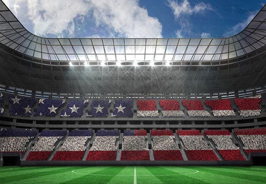 Toile de fond vert prairie Amérique drapeau foule terrain de football photographie fond