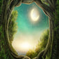 Toile de fond de forêt verte magnifique grand arbre sous la lune pour le fond de la photographie
