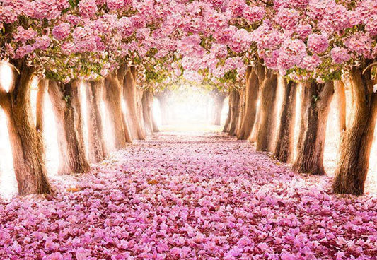 Toile de fond de route de fleurs roses romantiques fond de photographie enivrante