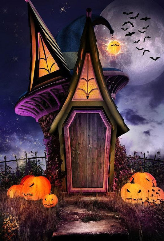 Toile de fond d'Halloween photographie de citrouille violette de la maison magique pour la fête