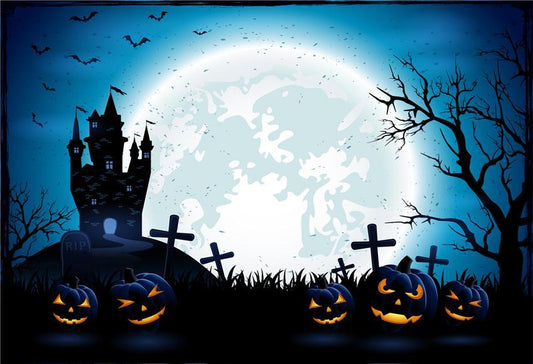 Toile de fond de lune lumineuse Halloween château noir pour la photo