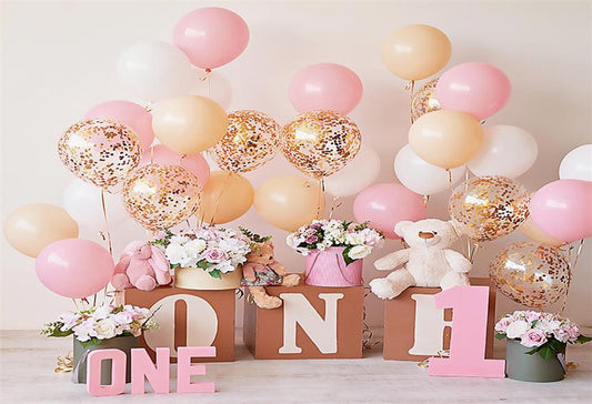 Toile de fond de photographie d'anniversaire de princesse ballon rose pour bannière de table