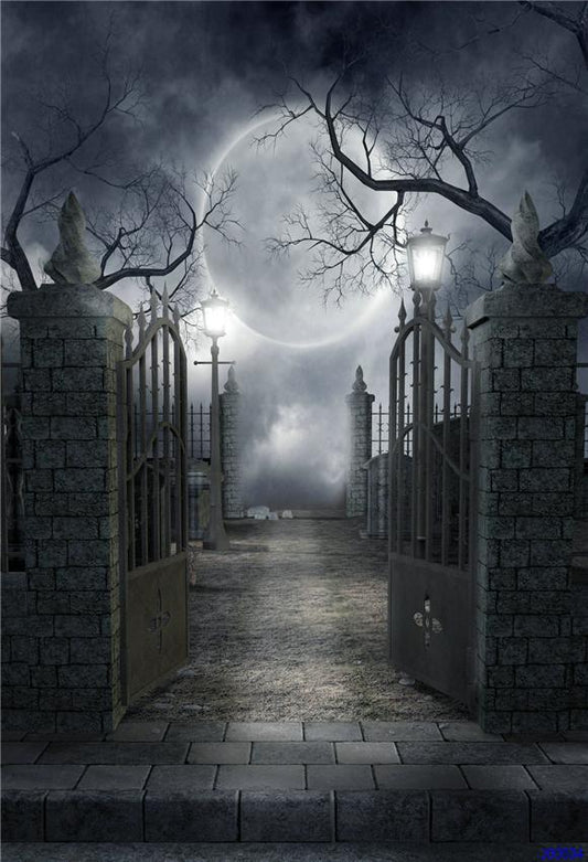 Toile de fond de porte de l'enfer clair lune Halloween photographie décors