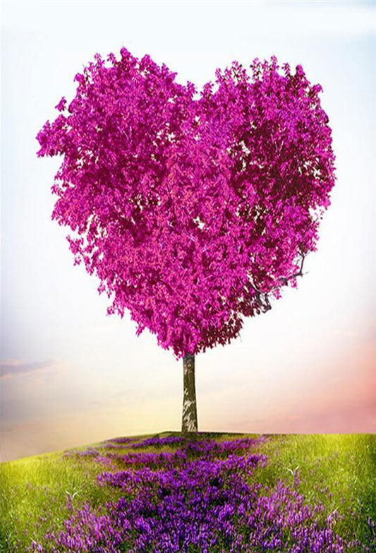 Toile de fond d'amour coeur arbre feuilles rouges pour la fête des mères de photographie