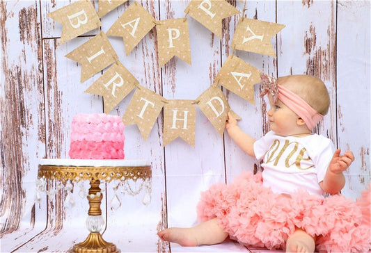 Toile de fond décors en bois vintage blanc et marron pour anniversaire photo de bébé
