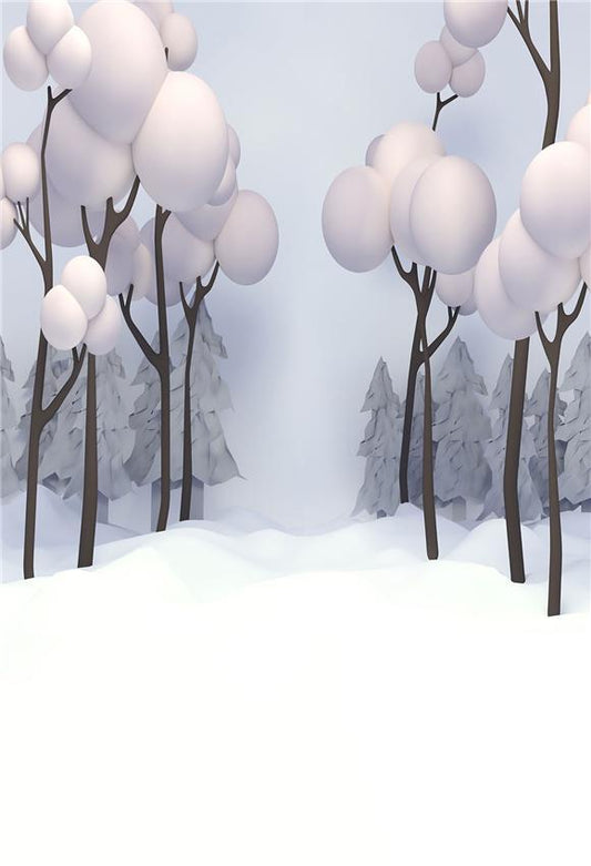 Toile de fond de photo d'arbre d'hiver de neige de dessin animé