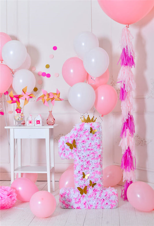 Toile de fond de thème rose 1er anniversaire bébé décors de papillons