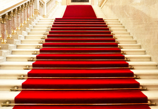 Toile de fond de photographie de mariage d'escaliers de tapis rouge