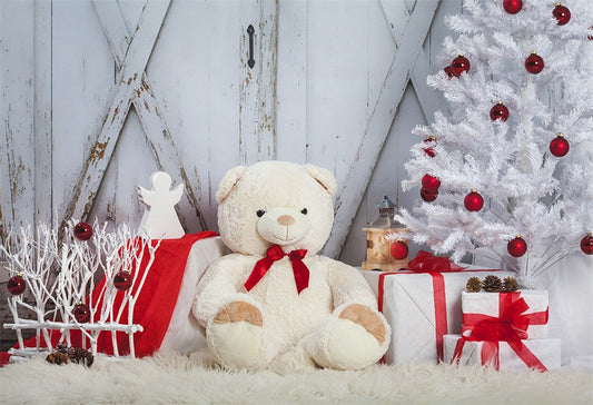 Toile de fond décors de photo de Noël de porte de grange d'ours vintage
