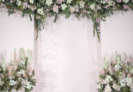 Toile de fond de fleurs de mariage mur floral de mariée blanc et vert rose romantique décoration fête photo