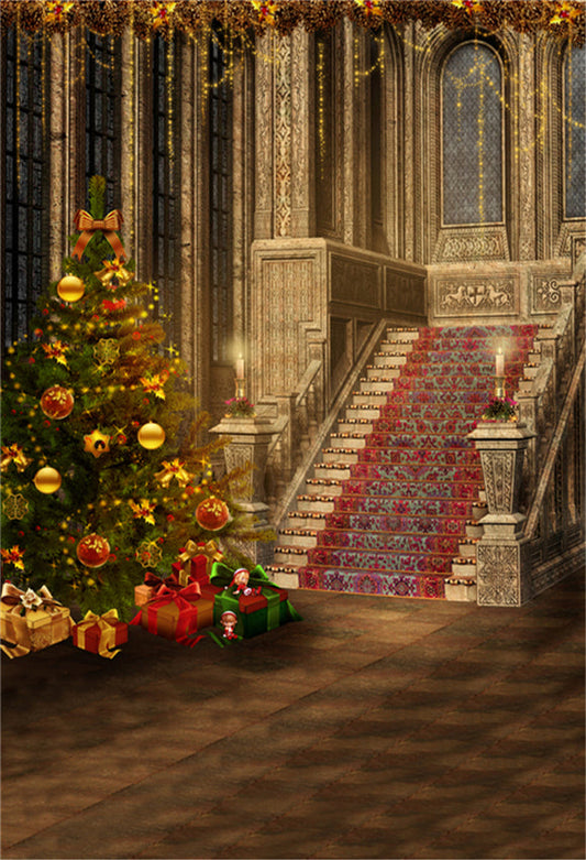 Toile de fond de Noël des escaliers du château pour le studio