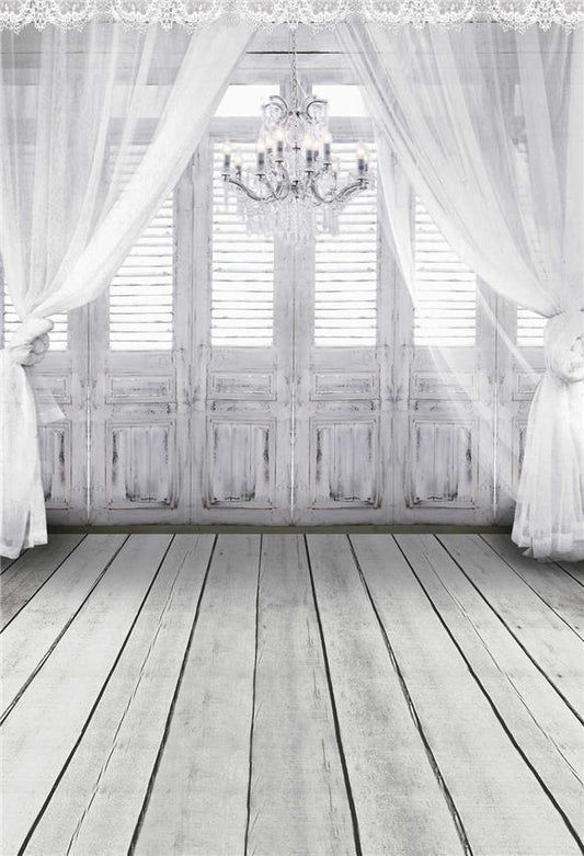 Toile de fond de rideau blanc décors de photographie de mariage fond de plancher en bois