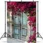 Toile de fond de porte en bois vintage fleurs roses de mariage de printemps de photographie