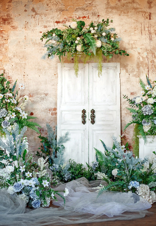 Toile de fond de mur de briques fleurs de printemps décors verts pour la mariage