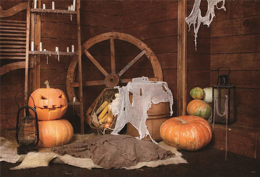 Toile de fond décors de photographie de citrouille d'automne de grange vintage