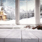 Toile de fond de Noël neige fenêtre plancher de bois pour la photographie