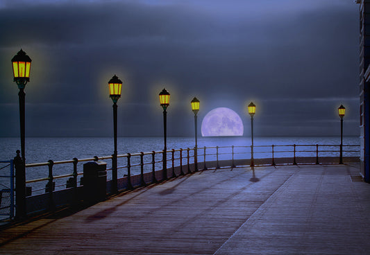 Toile de fond décors de bord de mer de lune lumineuse de nuit pour la photographie