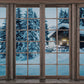 Toile de fond de fenêtre vintage en bois de neige d'hiver pour Noël