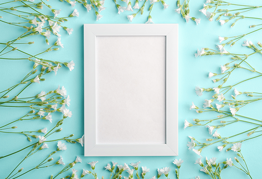 Toile de fond de printemps fond bleu clair fleur blanche décoration photographie SBH0021