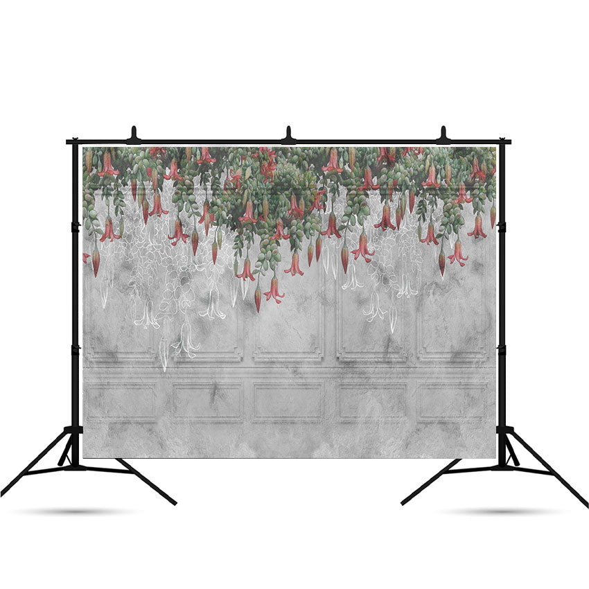 Toile de fond de mur gris béton de fleurs exotiques tropicales dessinées pour la photographie SBH0039