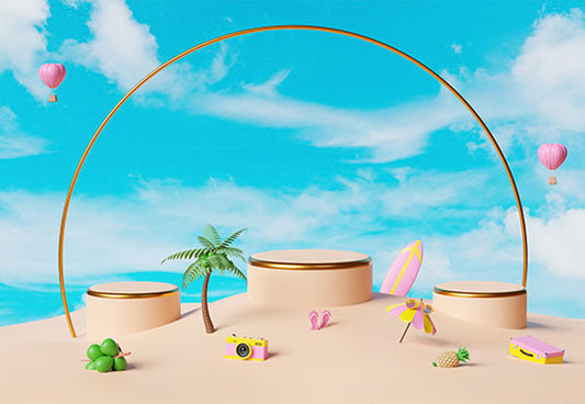 Toile de fond de ciel bleu scène de cylindre avec planche de surf plage palmier cocotier île SBH0127