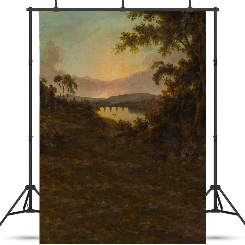 Toile de fond de photographie de peinture à l'huile de paysage de bord de rivière SBH0335