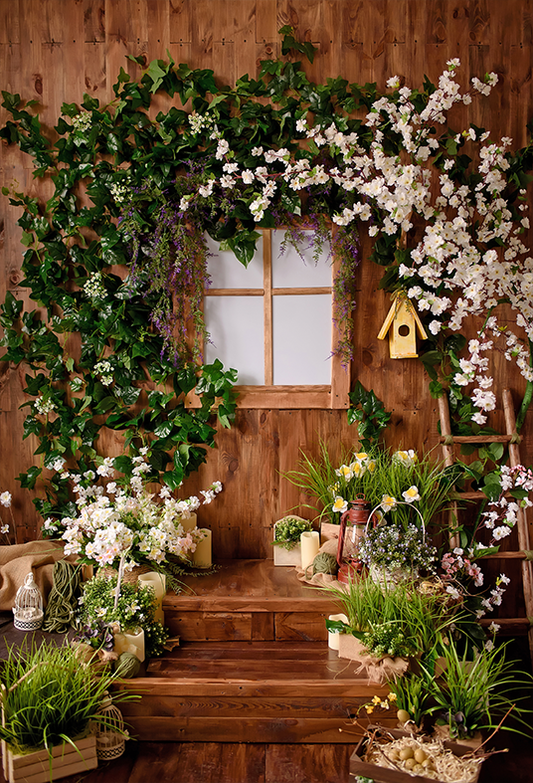 Toile de fond de maison en bois de fleurs pour la photographie de printemps SBH0406