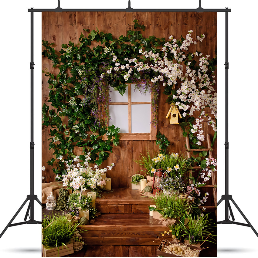 Toile de fond de maison en bois de fleurs pour la photographie de printemps SBH0406