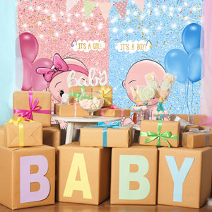 Toile de fond de photographie de ballon rose et bleu pour la fête de bébé