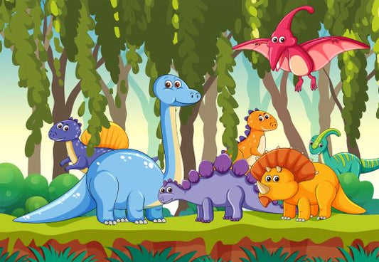 Toile de fond de dessin animé dinosaure photo enfants anniversaire photographie TKH1838
